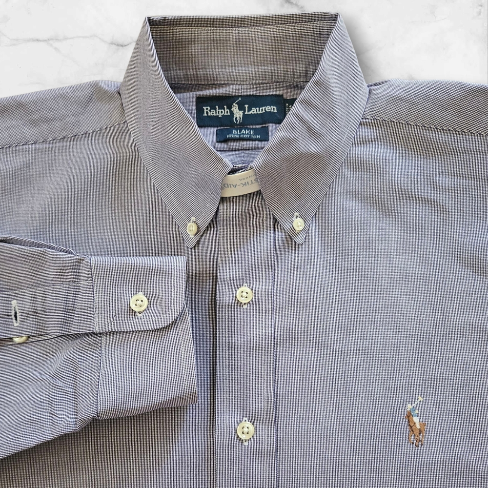 Ralph Lauren Blake Shirt Mens L Long Sleeve Purple Microcheck Cotton Button Down